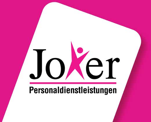 Das Joker Logo besteht aus dem Joker Schriftzug mit einem pinkfarbenen K in Mänchenform